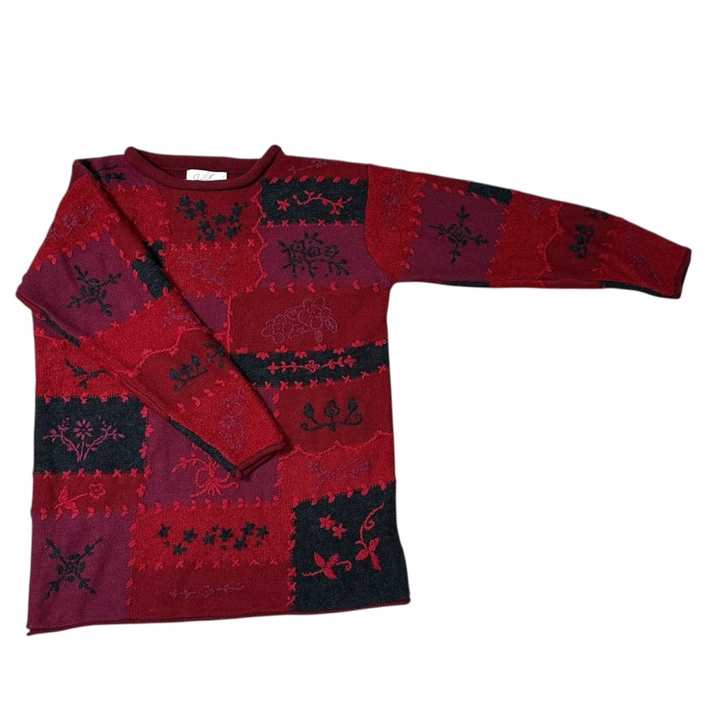 Jaclyn Smith L Red Embroidered Patchwork Floral D… - image 3